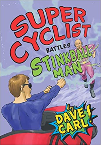Book cover of Super Cyclist, showing the hero dressed in blue and driving a speedy handcycle.